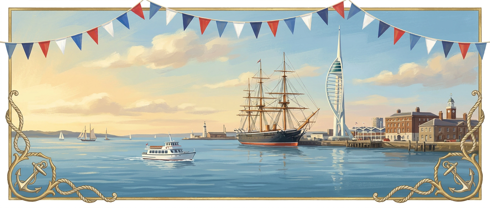 Portsmouth harbour with HMS Warrior and the Spinnaker Tower
